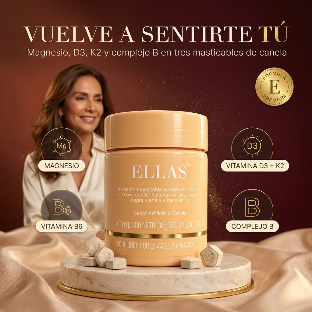 ELLAS™ Menopausia. favorece la disminucion de calores, el apoyo hormonal y el deseo.