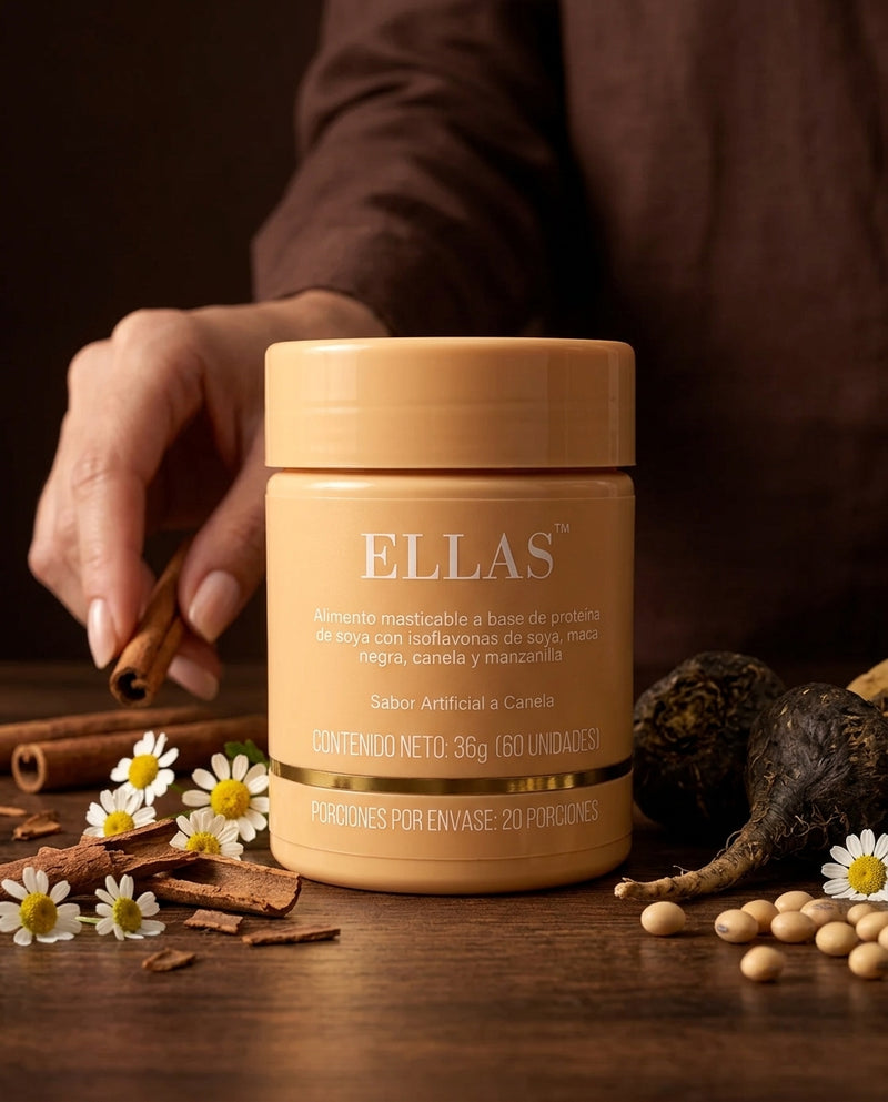 Frasco de ELLAS con canela, manzanilla, maca y soya